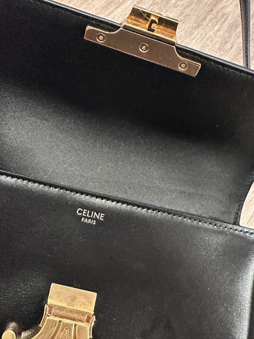 Celine Black Leather Shoulder Bag with Gold Triomphe Clasp - Picture 3 of 3